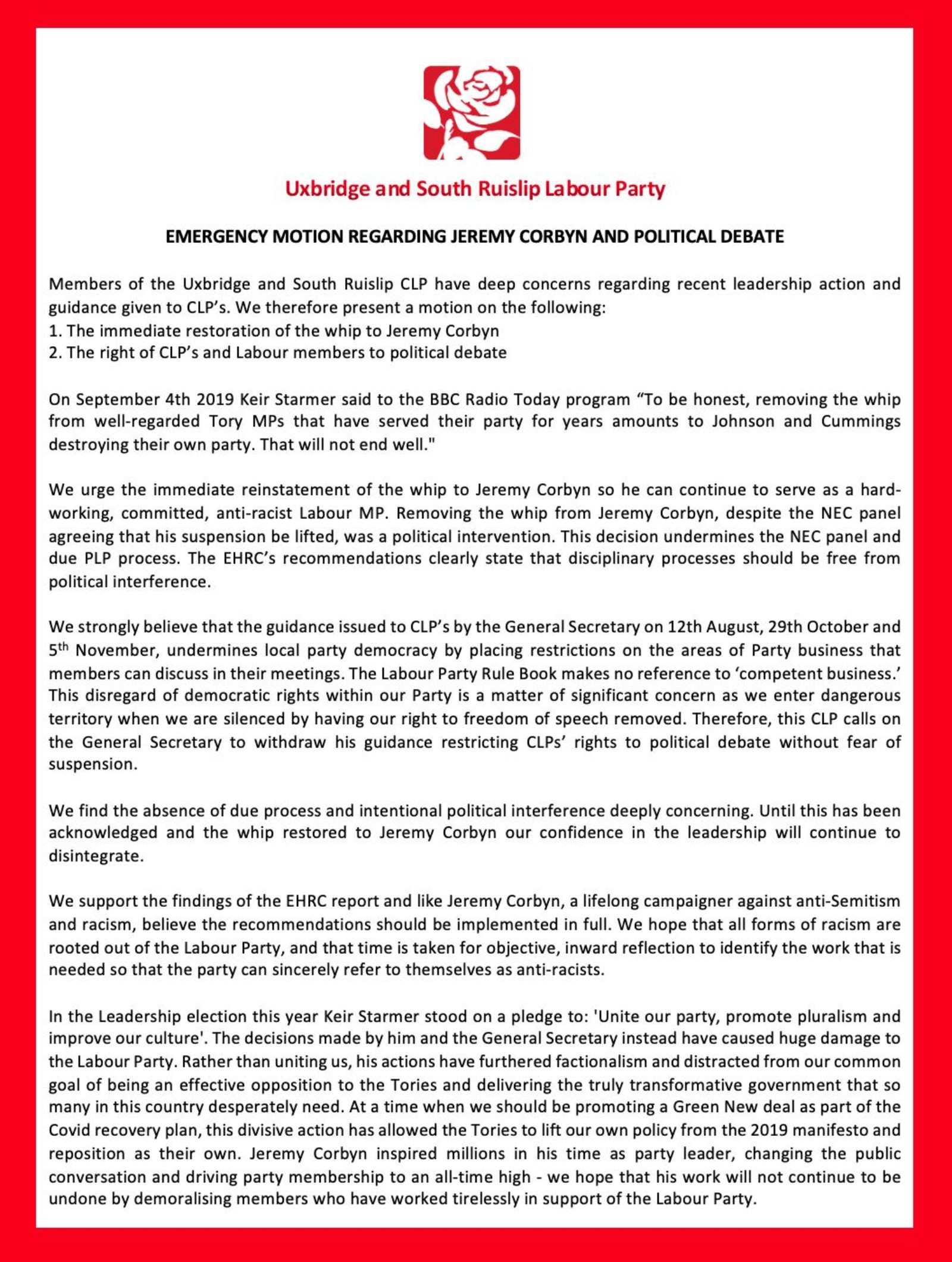 Corbyn motion
